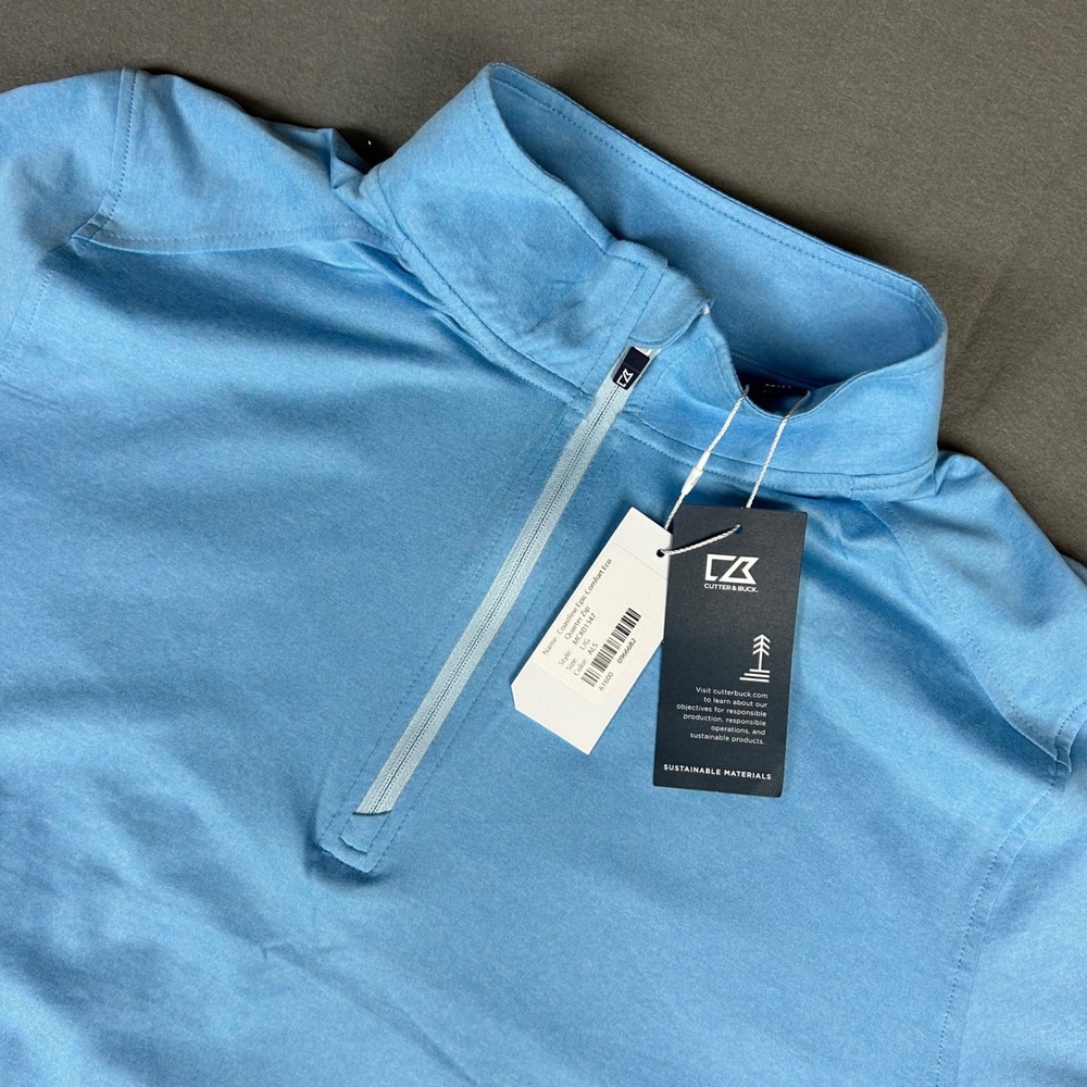 Cutter & Buck Quarter Zip Men L Blue Coastline EpicComfort Eco Pullover MCK01347